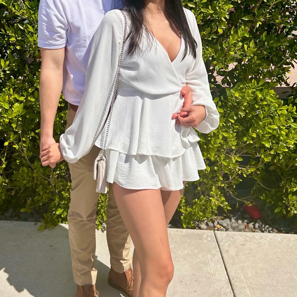 White Long Sleeve Romper